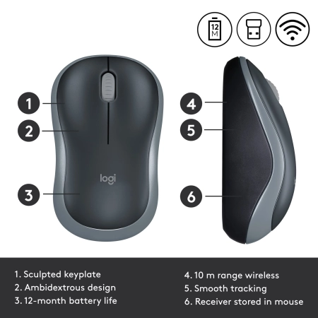 Logitech Miš M185 Wireless Swift Grey - additional image