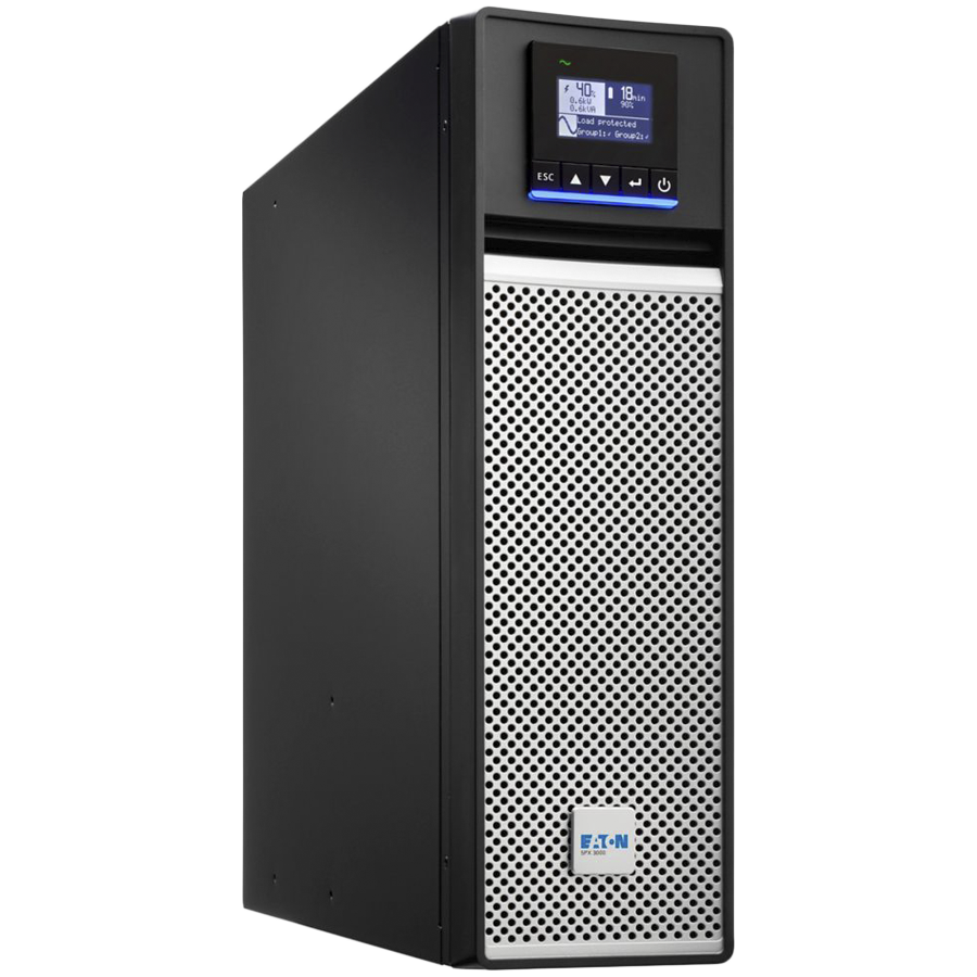 Eaton UPS 5PX Gen2 3000VA/3000W; 3U; Rack/Tower; Line Interactive; Input C20; Output C13x 8, 1x C19; LCD display; USB port; Serial port (RS232); Dry contacts (3 outputs, 1 input, optocoupler, DB9); Network card slot; Rack-mounting kit; 3Yr on electronics, 2yrs on battery