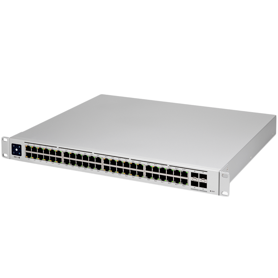 Ubiquiti Layer 3 switch with (48) GbE RJ45 ports and (4) 10G SFP+ ports.