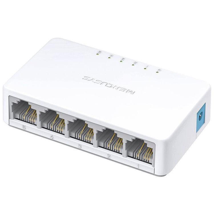 Mercusys MS105 5-Port 10/100Mbps Desktop Switch, 5 x 10/100 Mbps RJ-45 ports with auto MDI/MDIX supported, compact design, Plug and Play, MAC Address Learning Technology