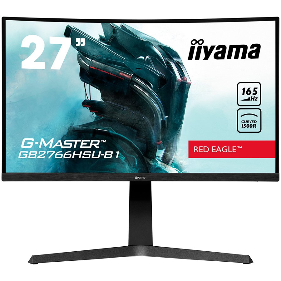 IIYAMA Monitor 27" ETE VA-panel, Curved Gaming 1500R, G-Master Red Eagle, FreeSync Premium, 1920x1080@165Hz, 250cd/m², DisplayPort, 2xHDMI, 1ms MPRT, Speakers, USB-HUB (2x2.0), Black Tuner, Height adj. Stand