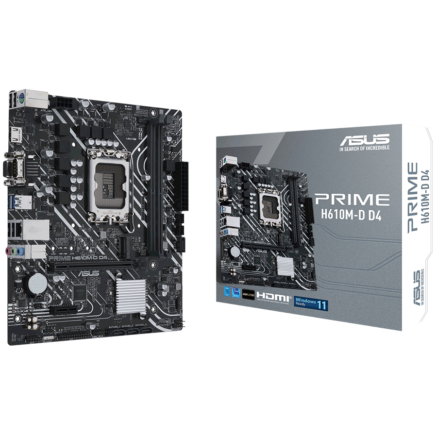 ASUS PRIME H610M-D D4 LGA1700 mATX MB - Intel H610 2xDIMM DDR4 1xM.2 4xSATA PCIe 4.0 1Gb Ethernet 1xD-SUB 1xHDMI with LPT and RGB header