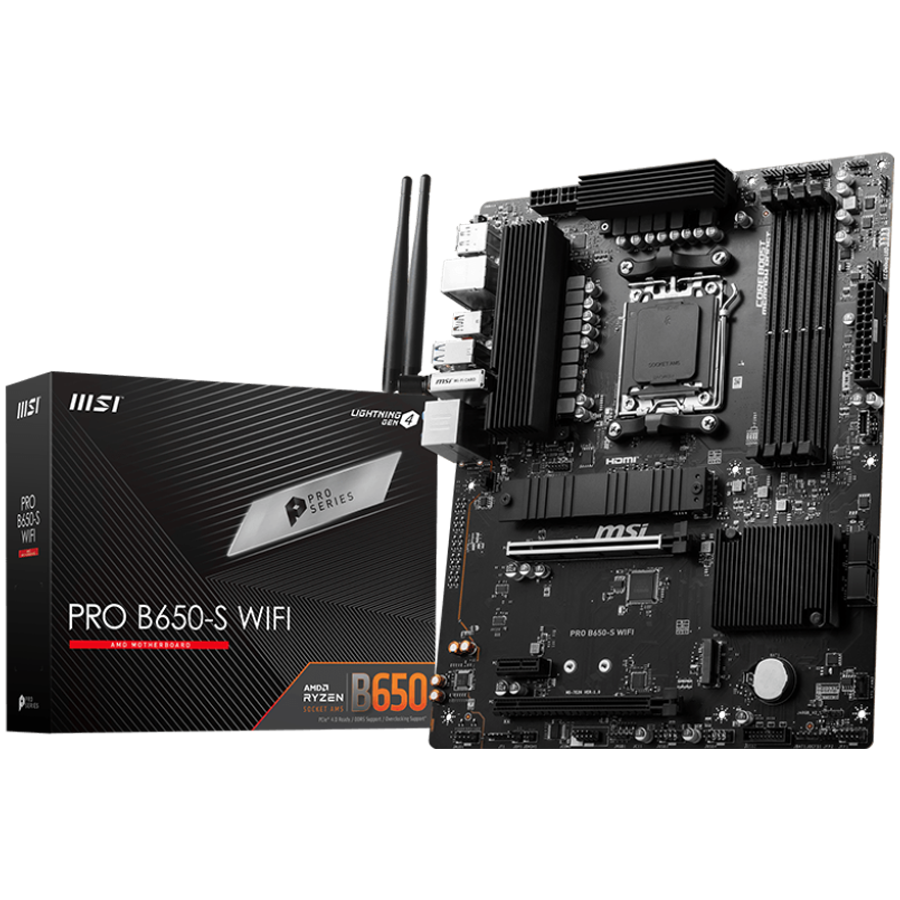 MSI PRO B650-S WIFI, AMD B650, AM5, DDR5, SATA3, PCIe 4.0, 2x M.2, 2.5GbE/ax WiFi 6E, USB 3.2 Gen2x2, ATX