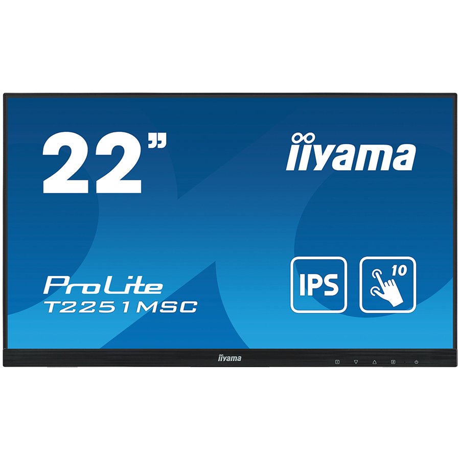 IIYAMA Monitor 21,5" OGS-PCAP 10P Touch, 1920x1080, IPS-slim panel design, VGA, HDMI, DisplayPort, 250cd/m² (with touch), 7ms, bookstand