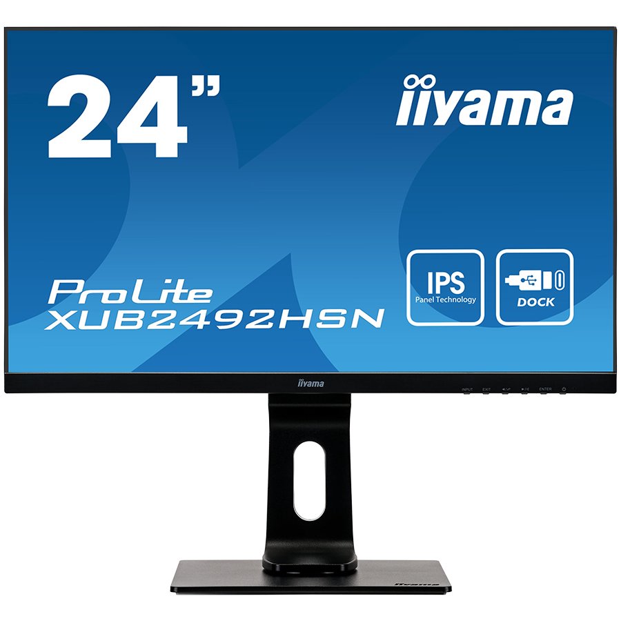 IIYAMA Monitor LED XUB2492HSN-B1 USB-C dock, 23.8" IPS, 1920 x 1080 @75Hz, 250 cd/m², 4ms, sRGB: 99%, HDMI, DP, USB, RJ45, USB-C x1 (Power delivery 65W), height, swivel, tilt, pivot, Speakers