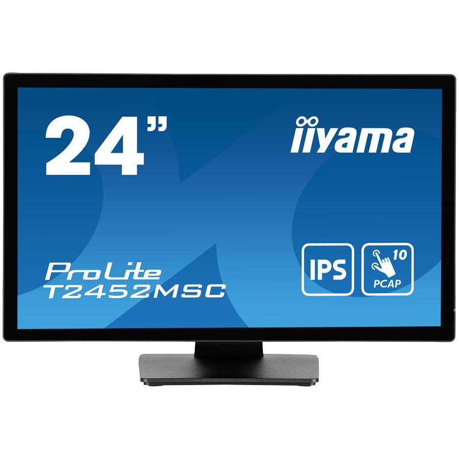 IIYAMA Monitor LED PROLITE T2452MSC-B1 24” PCAP multi-touch edge-to-edge glass and anti fingerprint coating IPS Full HD 400 cd/m² HDMI DP Speakers