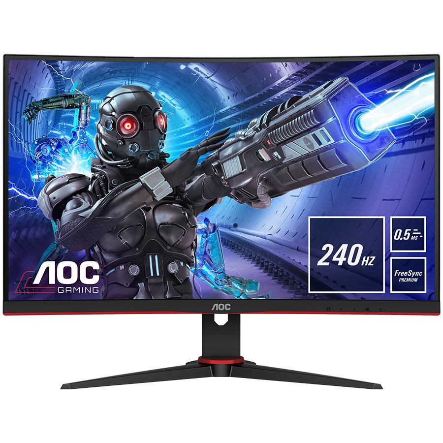 AOC Monitor LED C27G2ZE Gaming Curved 240Hz (27“, 16:9, 1920x1080, VA, 240Hz, 300 cd/m², 3000:1, 0.5 ms, 178/178°, 2xHDMI, DP, Tilt, 3-sided frameless) Black-Red, 3y