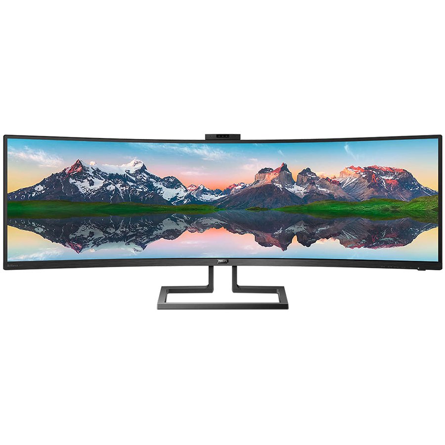 Philips Monitor Brilliance 499P9H 49'' Curved SuperWide LCD, 32:9, 5120x1440 (Dual QHD), 70Hz, 5ms, 450 cd/m², 3000:1, DisplayHDR 400, 2x HDMI, 1x DisplayPort, USB-C 3.1 Gen 2, Built-in KVM Switch, Pop-up Webcam, Black, 3-year warranty