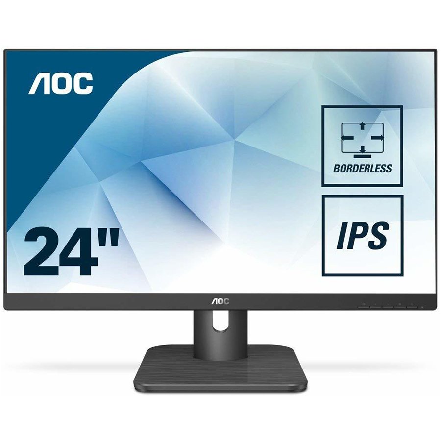 AOC Monitor LED 24E1Q IPS (23.8“, 16:9, 1920x1080, IPS, 250 cd/m², 1000:1, 20M:1, 5 ms, 178/178°, VGA, DP, HDMI, Speakers, Height adjust , Tilt: -3.5/+21.5°, VESA, Certified green, Borderless) Black, 3y