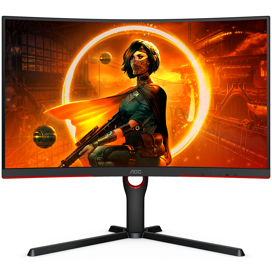 AOC Monitor LED C27G3U/BK Curved 27" VA 3H 165Hz 1 ms, HAS 130mm, HDMI 1.4, DP 1.2, USB HUB, Audio out, Speakers 3 W x 2, 3y, Black-Red