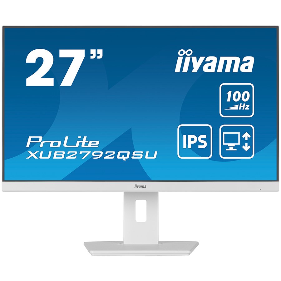 IIYAMA Monitor LED XUB2792QSU-W6 27" ETE IPS-panel, 2560x1440 QHD, 5ms, FreeSync, 15cm height adj. stand, 250cd/m², HDMI, DisplayPort, Speakers, USB-HUB WHITE