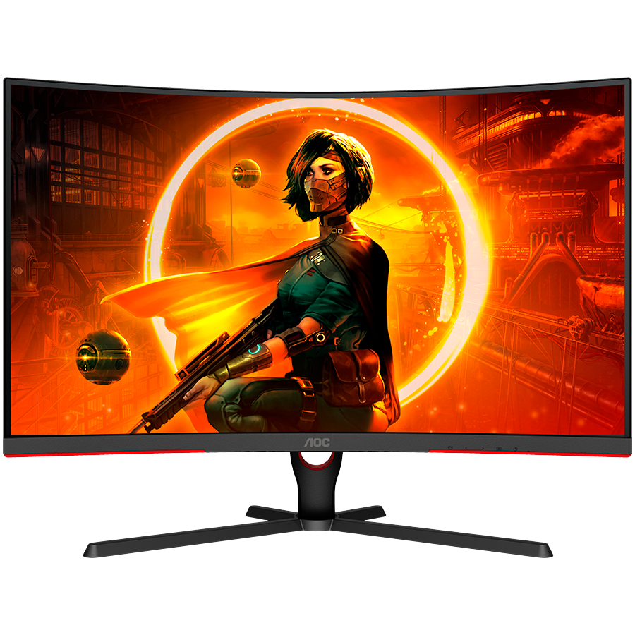 AOC Monitor LED C32G3AE/BK Gaming Curved 165Hz (31.5“, 16:9, 1920x1080, VA, 165Hz, 250 cd/m², 4000:1, 1 ms, 178/178°, Speakers 2x5W, 2xHDMI, DP, Tilt, FreeSync Premium, Frameless) Black-Red, 3y