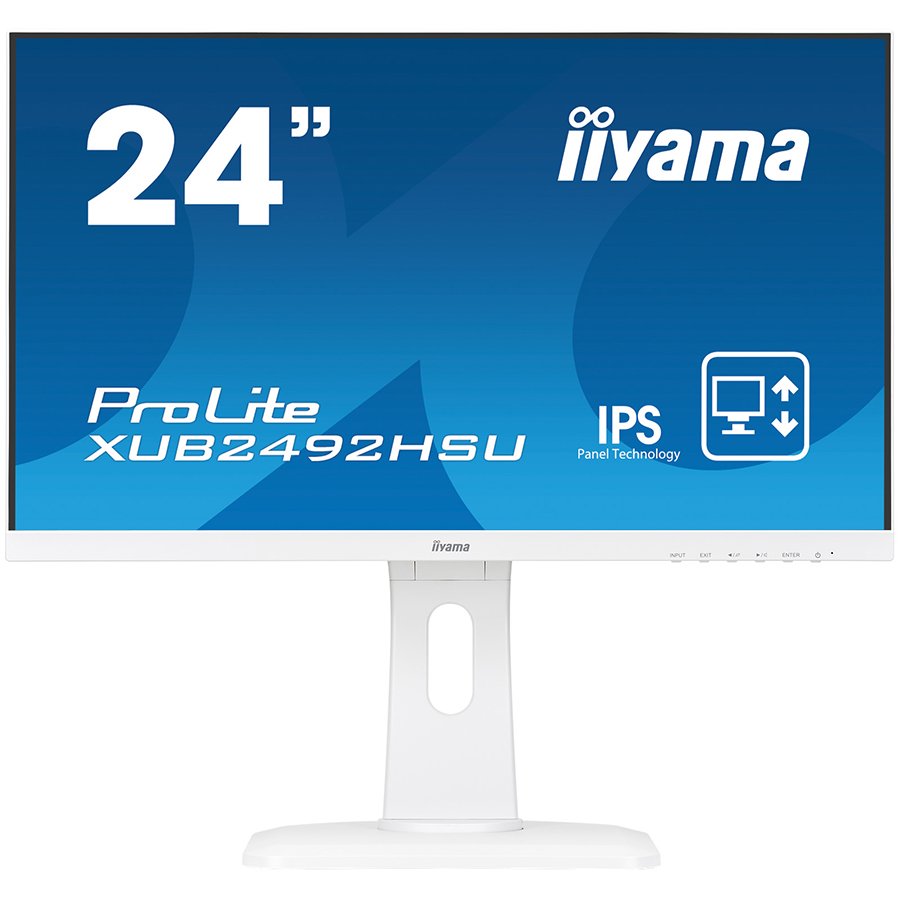 IIYAMA Monitor Prolite, 24" WHITE, ETE ULTRA SLIM LINE , 1920x1080, ETE IPS-panel, 13cm Height Adj. Stand, Pivot, 250 cd/m², Speakers, VGA, HDMI, DisplayPort, 4ms (23,8" VIS)