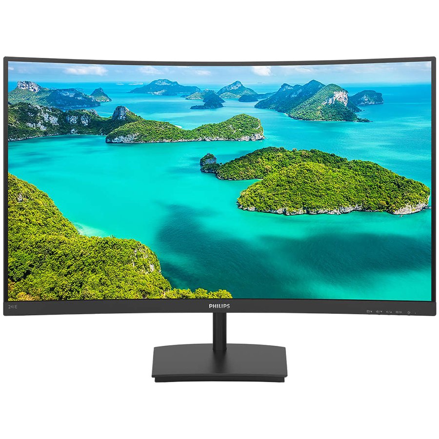 Monitor LED Philips 241E1SCA/00, E-line, 23.6'' 1920x1080 75Hz, 16:9, Curved 1500R, VA, AntiGlare 3H, 3000:1, 4ms, 250nits, NTSC 87%*, sRGB 103%*, FreeSync, LowBlue Light, VESA100x100, VGA, HDMI, Black-, 2 Years