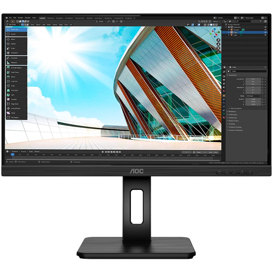 Monitor 23.8'' AOC 24P2C Black IPS, 16:9, 1920x1080, 4ms, 250 cd/m2, 1000:1, HDMI, DP, USB-C, USBhub, 2Wx2, vesa