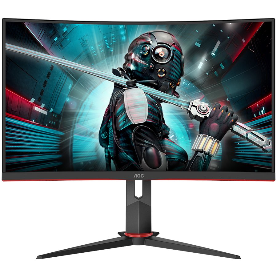 AOC Monitor LED CQ27G2U/BK 2K Curved Gaming (27“, 16:9, 2560x1440, VA, 3H, 144Hz, 250 cd/m², 3000:1, 80M:1, 1 ms, 178/178°, VGA, 2xHDMI, DP, Audio OUT, Tilt: -5/+35°, Swivel, Tilt, H. Adjust, VESA, Ergonomic, Borderless) Black-Red, 3y