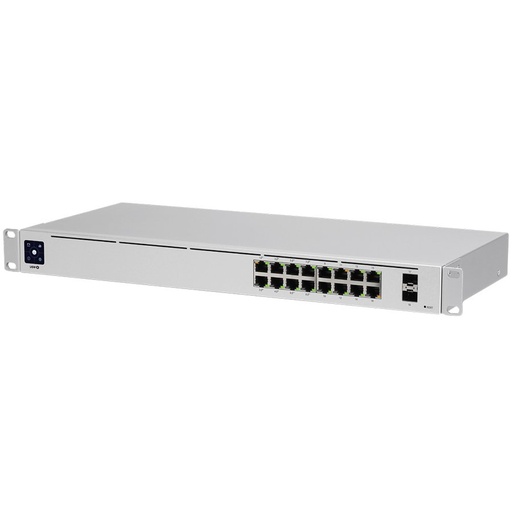 [USW-16-POE-EU] Ubiquiti USW-16-PoE 16-port Layer 2 PoE switch, 8 x GbE PoE+, 8 x GbE ports, 2 x 1G SFP ports, 42W total PoE Power, fanless, silent cooling, ESD/EMP protection, 1.3" touchscreen LCM display, Rackmount (Kit included)