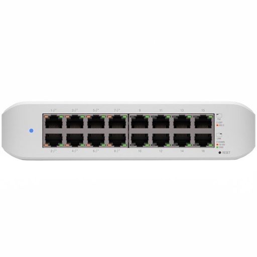 [USW-LITE-16-POE-EU] UBIQUITI Lite 16 PoE; (8) GbE PoE+, (8) GbE ports; 45W total PoE availability; Wall mountable.