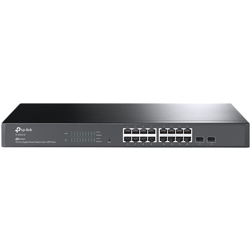 [SG2218] TP-Link SG2218 Omada 16-Port Gigabit Smart Switch with 2 SFP Slots, 16×G RJ45 ports and 2×G SFP slots, Fanless, Zero-Touch Provisioning, 802.1Q VLAN, STP/RSTP/MSTP, Omada App, Static Routing, Rack Mountable, 802.1p/DSCP QoS, ACL, 802.1x, CLI, SNMP