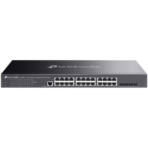 [SG3428] TP-Link SG3428 Omada 24-Port Gigabit L2+ Managed Switch with 4 SFP Slots, 24× Gigabit RJ45 ports and 4× Gigabit SFP slots, Omada APP, Static Routing, VLAN, ACL, QoS, IGMP Snooping, OAM, DDM, ERPS, Fanless, 1U, Zero-TouchProvisioning, ERPS