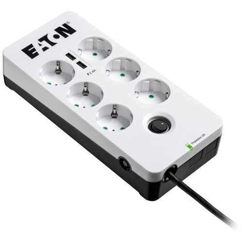 [PB6UD] Eaton Surge protection - Protection Box 6 USB DIN w/2 USB charging ports, 2500W, white; 2yr warranty