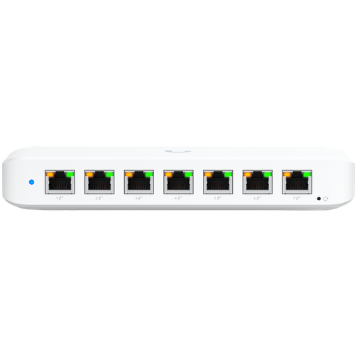 [USW-ULTRA-210W-EU] Ubiquiti USW-Ultra-210W-EU compact, Layer 2, 8-port GbE PoE switch with versatile mounting options, 7x GbE PoE+ output ports, GbE port with optional PoE++ input, 202W PoE availability with the included AC power adapter