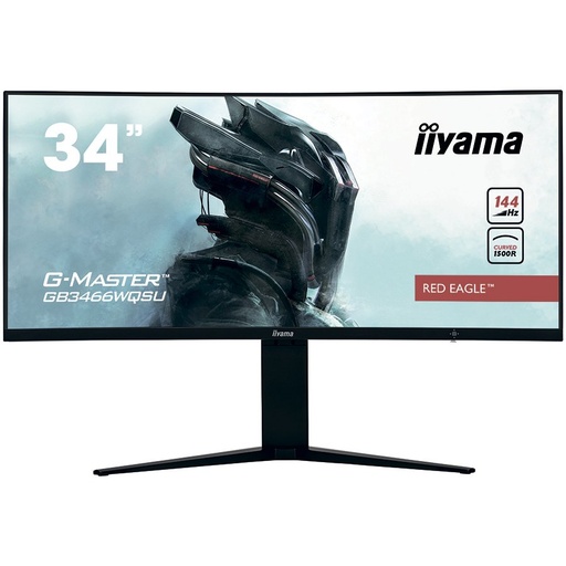 [GB3466WQSU-B1] IIYAMA Monitor 34" UW Pro-Gaming, G-Master Red Eagle, 1500R Curved, 144Hz, VA panel, 3440x1440 (21:9), Height Adjust. (11cm), 1ms (MPRT), 400cdm² HDR400, FreeSync, speakers, 2xHDMI, 2xDisplayPort, USB-HUB (2x3.0), PBP, PIP