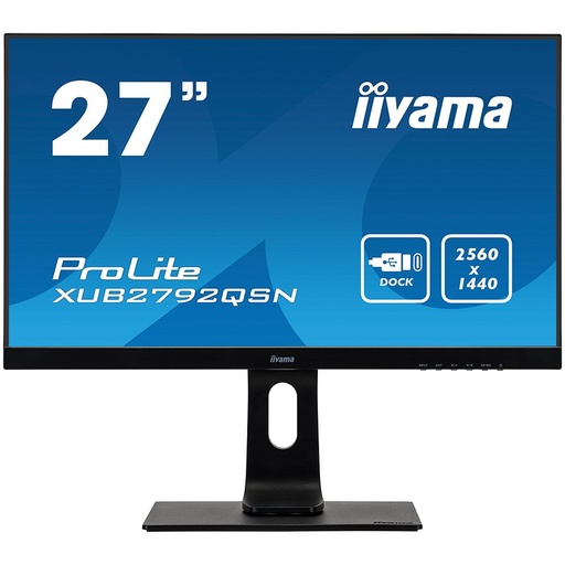 [XUB2792QSN-B1] IIYAMA Monitor 27" ETE IPS-panel, 2560x1440, USB-C Dock (65W, LAN, DP-OUT, USB3.0x2) 13cm Height Adj. Stand, Pivot, 4ms, 350 cd/m², Speakers, USB-C, HDMI, DisplayPort