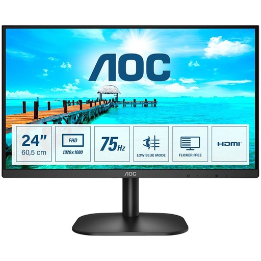 [24B2XHM2] AOC Monitor LED 24B2XHM2 VA 75Hz (23.8“, 16:9, 1920x1080, VA, 75Hz, 250 cd/m², 3000:1, 20M:1, 4 ms, 178/178°, VGA, HDMI, Audio-out, Tilt, Frameless) Black, 3y