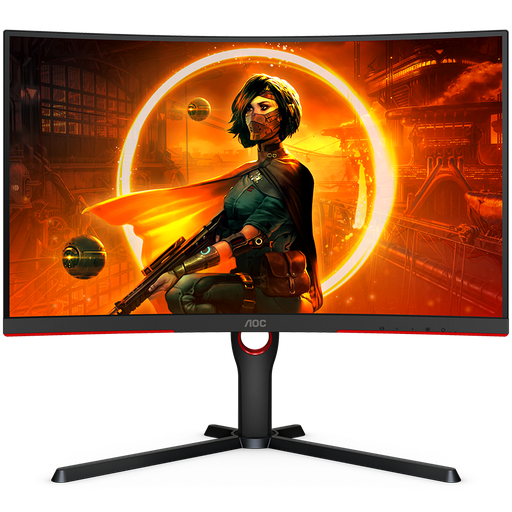 [C27G3U/BK] AOC Monitor LED C27G3U/BK Curved 27" VA 3H 165Hz 1 ms, HAS 130mm, HDMI 1.4, DP 1.2, USB HUB, Audio out, Speakers 3 W x 2, 3y, Black-Red