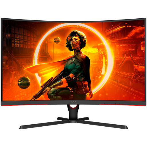 [C32G3AE/BK] AOC Monitor LED C32G3AE/BK Gaming Curved 165Hz (31.5“, 16:9, 1920x1080, VA, 165Hz, 250 cd/m², 4000:1, 1 ms, 178/178°, Speakers 2x5W, 2xHDMI, DP, Tilt, FreeSync Premium, Frameless) Black-Red, 3y