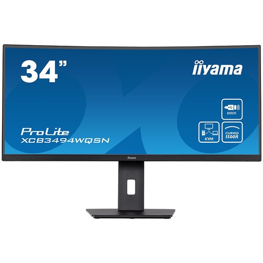 [XCB3494WQSN-B5] IIYAMA Monitor XCB3494WQSN-B5 34" ETE UW IPS-panel, 3440x1440 120Hz, 300cd/m², 0,4ms MPRT, Speakers, USB-C Dock (LAN, DP-Out, 65W PD), DisplayPort, HDMI, KVM, USB3.0x3, FreeSync Premium, 15cm Height Adj. Stand