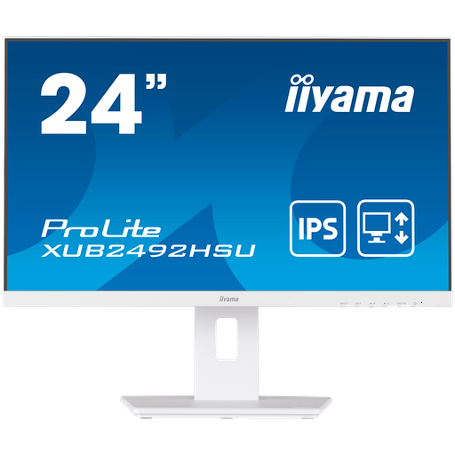 [XUB2492HSU-W5] IIYAMA Monitor 24" WHITE, ETE IPS-panel, 1920x1080, 13cm Height Adj. Stand, Pivot, 250cd/m², Speakers, VGA, HDMI, DisplayPort, 4ms, USB-HUB (23,8" VIS)