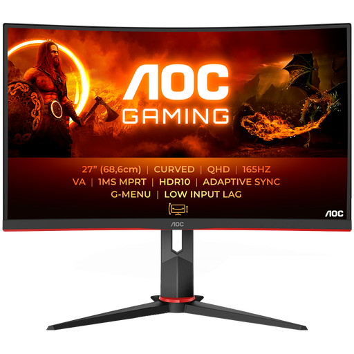 [CQ27G2S/BK] AOC Monitor LED CQ27G2S 27” Gaming Curved 144Hz QHD (27“, 16:9, 2560x1440, VA, 144hz, 250 cd/m², 3000:1, 1 ms MPRT, 2xHDMI, DP, Full Ergonomic, Frameless) Black-Red, 3y