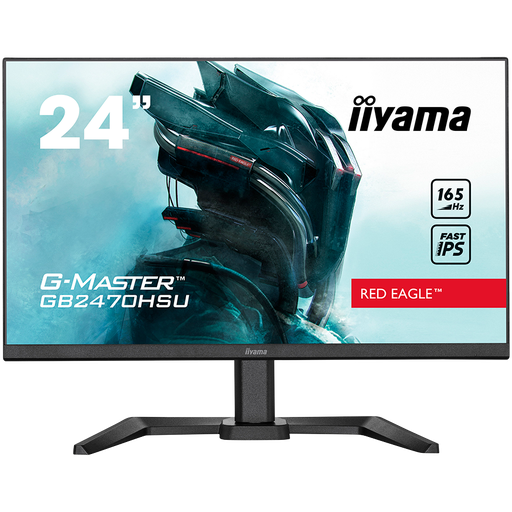 [GB2470HSU-B5] IIYAMA Monitor 24" ETE Fast IPS Gaming, G-Master Red Eagle, FreeSync Premium, 1920x1080@165Hz, 250cd/m², 1100:1, HDMI, DisplayPort, 0,8ms (MPRT), Speakers, USB-HUB (2x2.0), Black Tuner, 15cm Height Adj. Stand